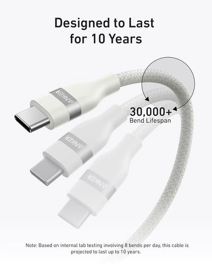 Anker Bio-Nylon (240W) USB-C naar USB-C Kabel Fast Charge 1.8M Wit afbeelding 5