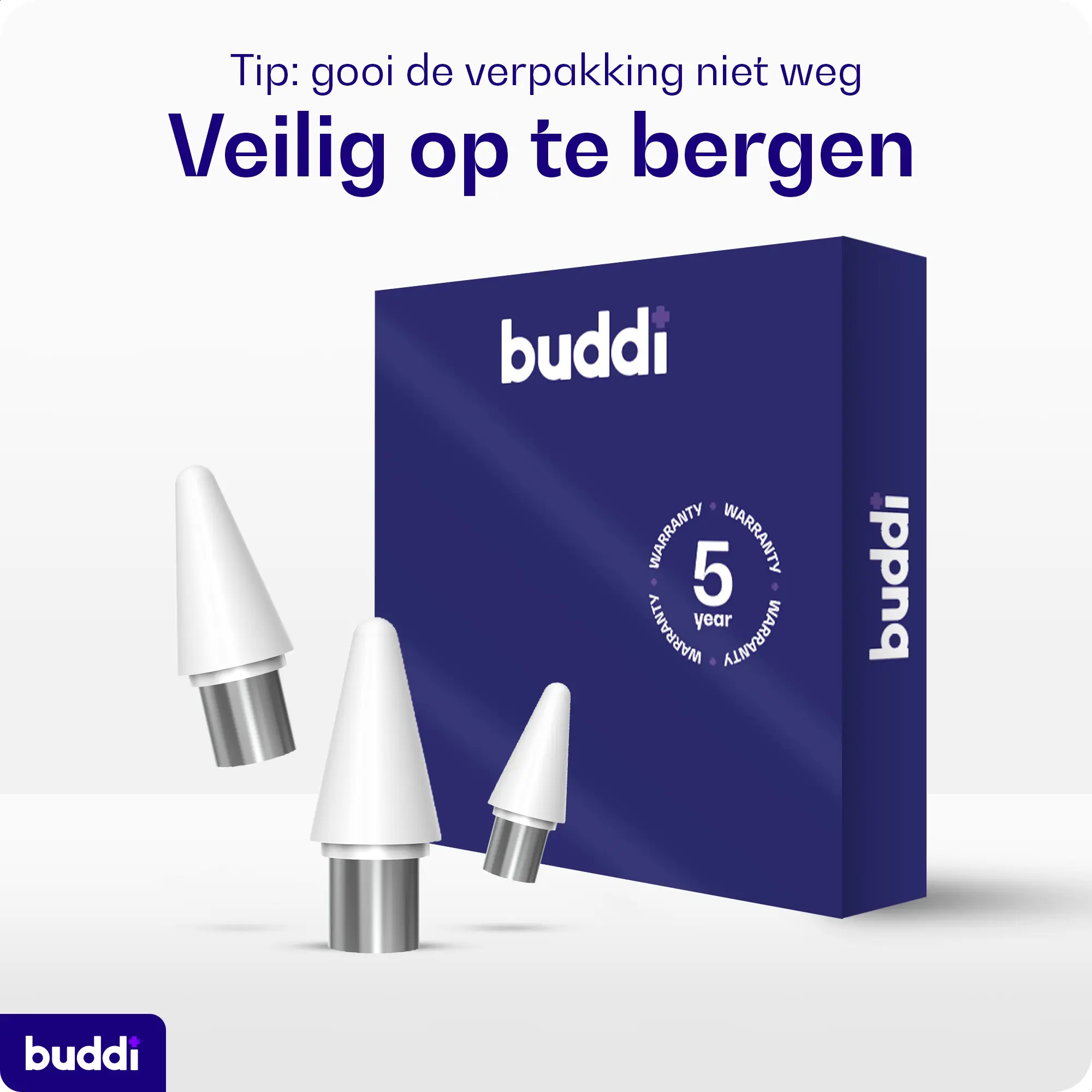 Buddi Replacement Tips voor Buddi Flow (1e en 2e generatie) 3-pack Blauw afbeelding 3