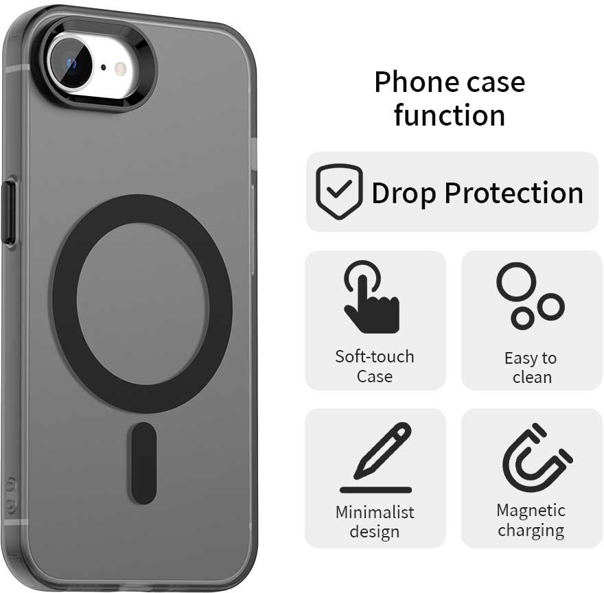 Apple iPhone 17e / 16e Hoesje MagSafe Backcover Semi-Transparant & Zwart afbeelding 6