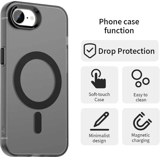 Apple iPhone 17e / 16e Hoesje MagSafe Backcover Semi-Transparant & Zwart afbeelding 6