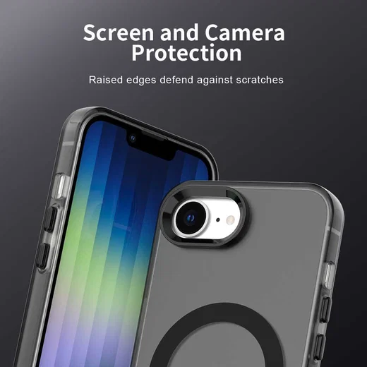Apple iPhone 17e / 16e Hoesje MagSafe Backcover Semi-Transparant & Zwart afbeelding 5