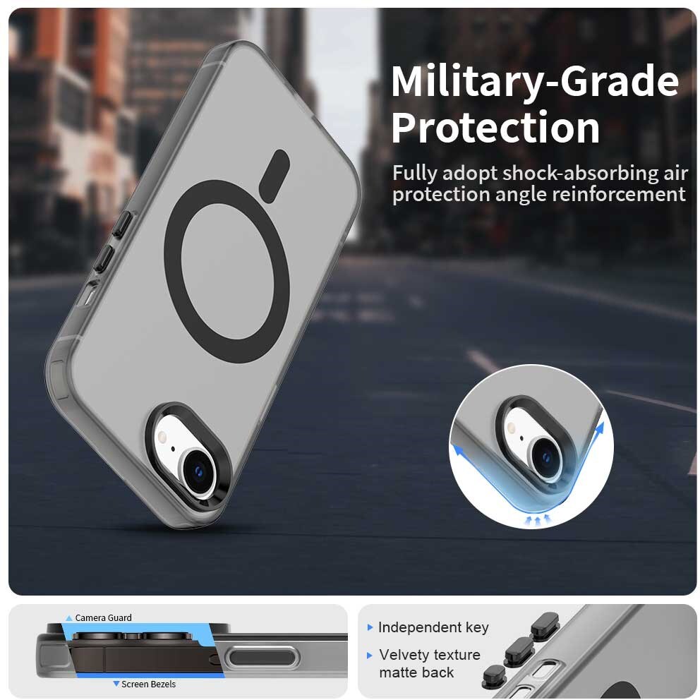 Apple iPhone 17e / 16e Hoesje MagSafe Backcover Semi-Transparant & Zwart afbeelding 2
