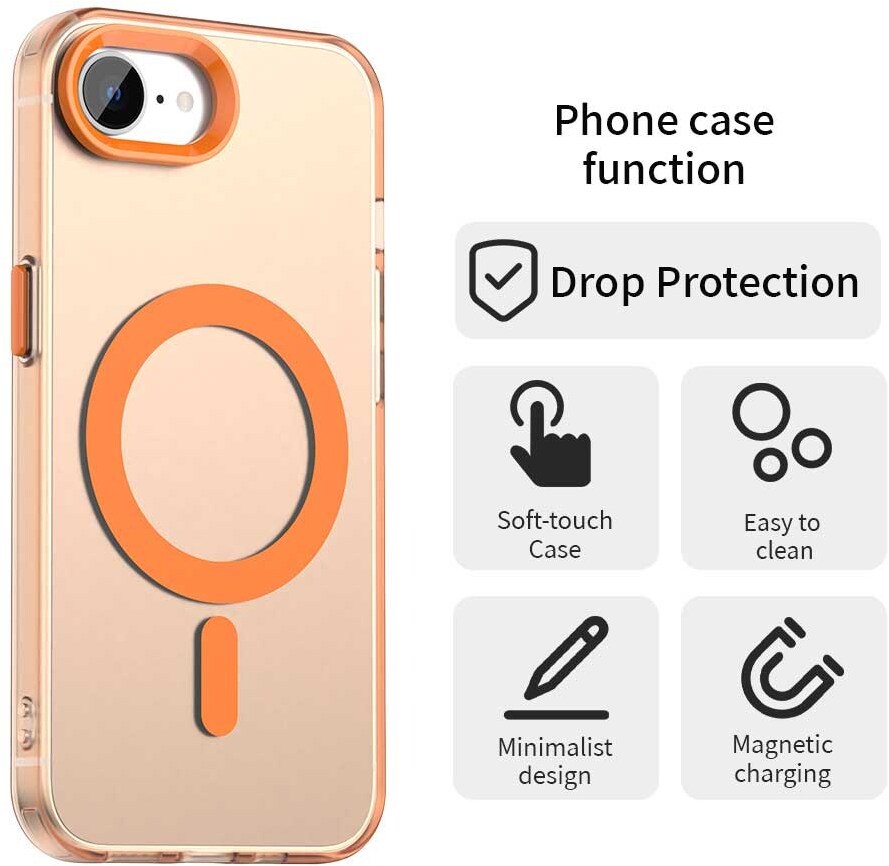 Apple iPhone 17e / 16e Hoesje MagSafe Backcover Semi-Transparant & Oranje afbeelding 6