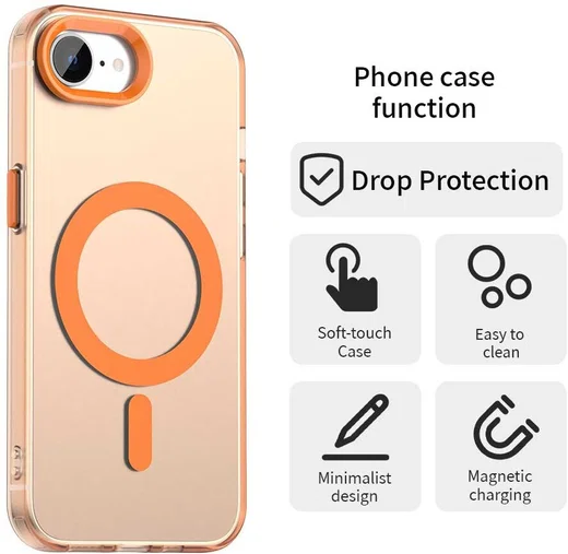 Apple iPhone 17e / 16e Hoesje MagSafe Backcover Semi-Transparant & Oranje afbeelding 6