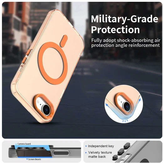 Apple iPhone 17e / 16e Hoesje MagSafe Backcover Semi-Transparant & Oranje afbeelding 5