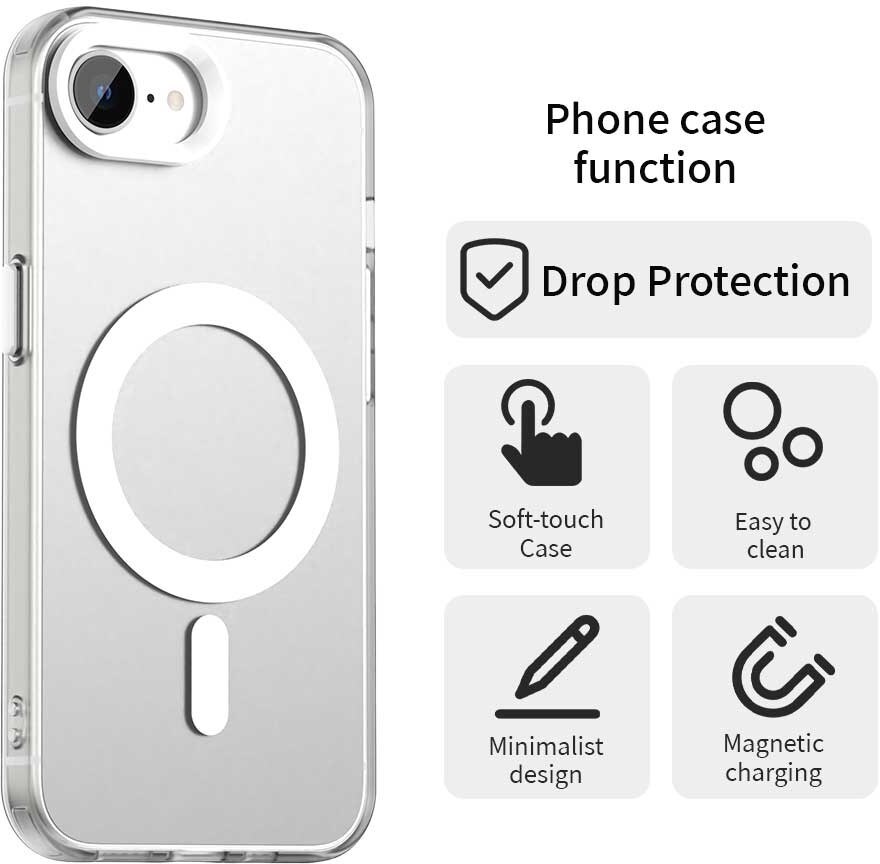 Apple iPhone 17e / 16e Hoesje MagSafe Backcover Semi-Transparant & Wit afbeelding 6