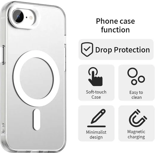 Apple iPhone 17e / 16e Hoesje MagSafe Backcover Semi-Transparant & Wit afbeelding 6
