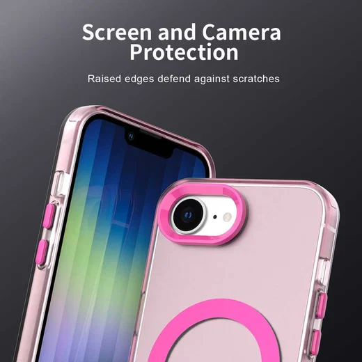 Apple iPhone 17e / 16e Hoesje MagSafe Backcover Semi-Transparant & Roze afbeelding 2