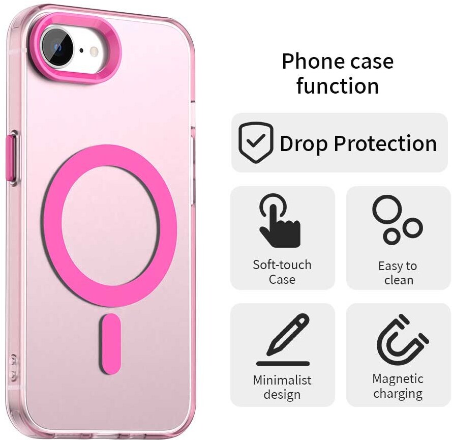 Apple iPhone 17e / 16e Hoesje MagSafe Backcover Semi-Transparant & Roze afbeelding 5