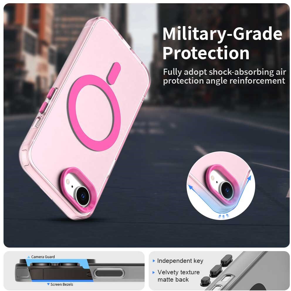Apple iPhone 17e / 16e Hoesje MagSafe Backcover Semi-Transparant & Roze afbeelding 6