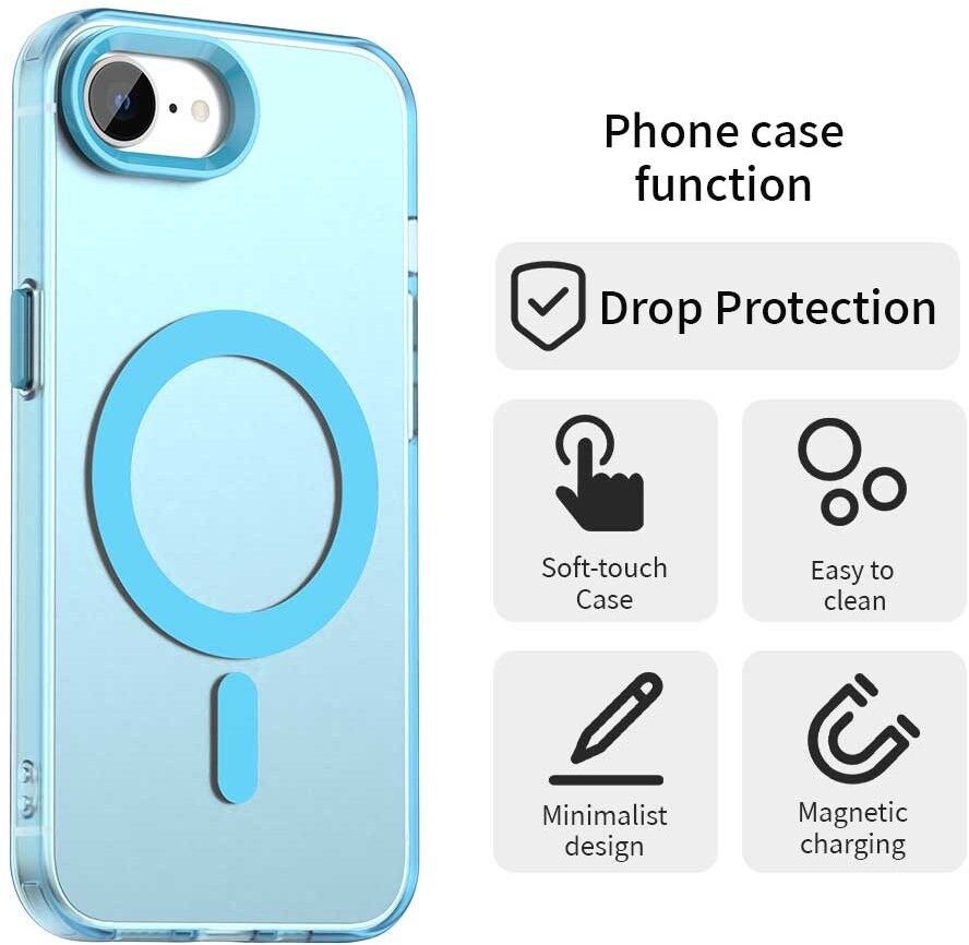 Apple iPhone 17e / 16e Hoesje MagSafe Backcover Semi-Transparant & Blauw afbeelding 2