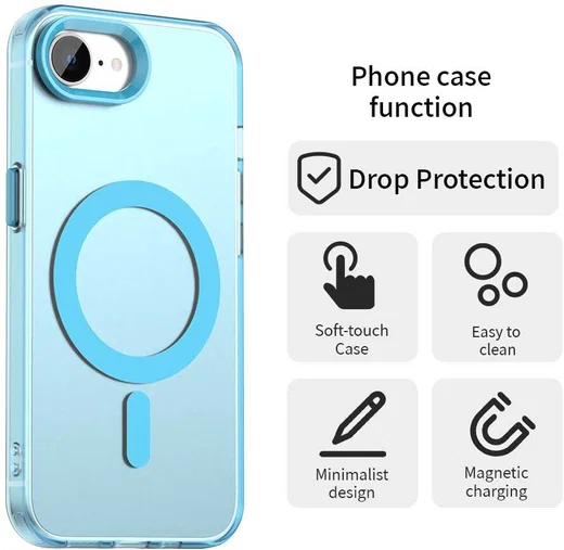 Apple iPhone 17e / 16e Hoesje MagSafe Backcover Semi-Transparant & Blauw afbeelding 2