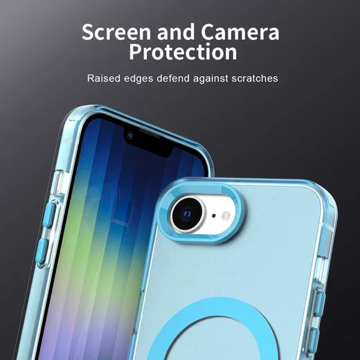 Apple iPhone 17e / 16e Hoesje MagSafe Backcover Semi-Transparant & Blauw afbeelding 5