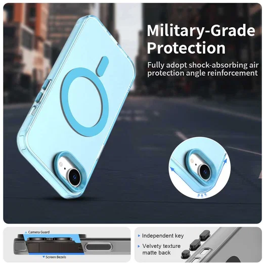 Apple iPhone 17e / 16e Hoesje MagSafe Backcover Semi-Transparant & Blauw afbeelding 6
