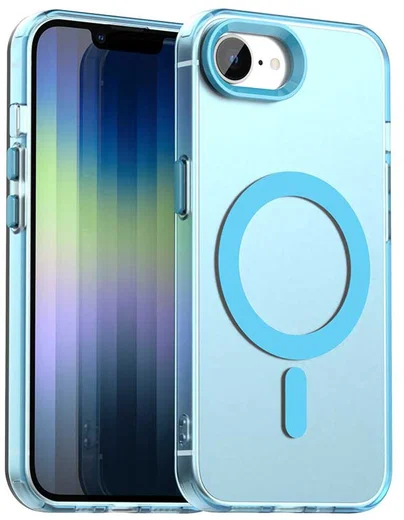 Apple iPhone 17e / 16e Hoesje MagSafe Backcover Semi-Transparant & Blauw afbeelding 1