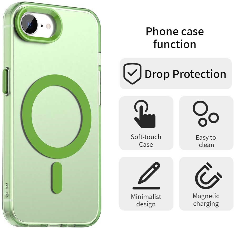 Apple iPhone 17e / 16e Hoesje MagSafe Backcover Semi-Transparant & Groen afbeelding 2