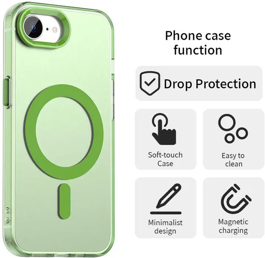 Apple iPhone 17e / 16e Hoesje MagSafe Backcover Semi-Transparant & Groen afbeelding 2