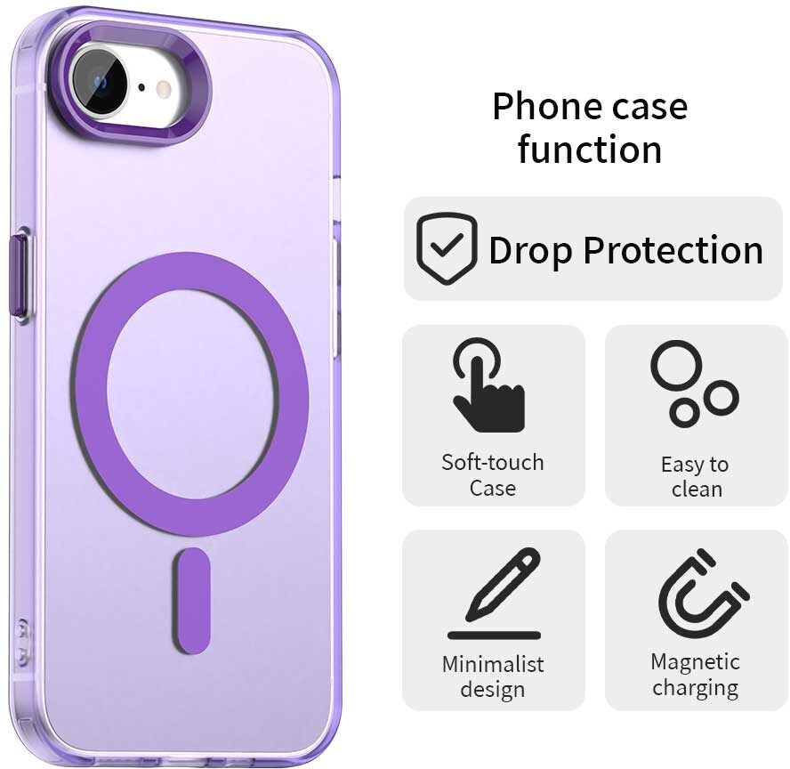 Apple iPhone 17e / 16e Hoesje MagSafe Backcover Semi-Transparant & Paars afbeelding 2