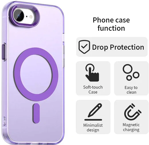 Apple iPhone 17e / 16e Hoesje MagSafe Backcover Semi-Transparant & Paars afbeelding 2