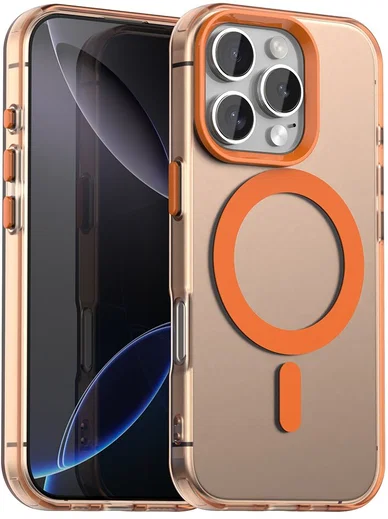 Apple iPhone 16 Pro Max Hoesje MagSafe Backcover Semi-Transparant & Oranje afbeelding 1
