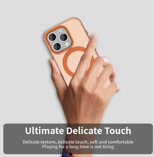 Apple iPhone 16 Pro Max Hoesje MagSafe Backcover Semi-Transparant & Oranje afbeelding 9