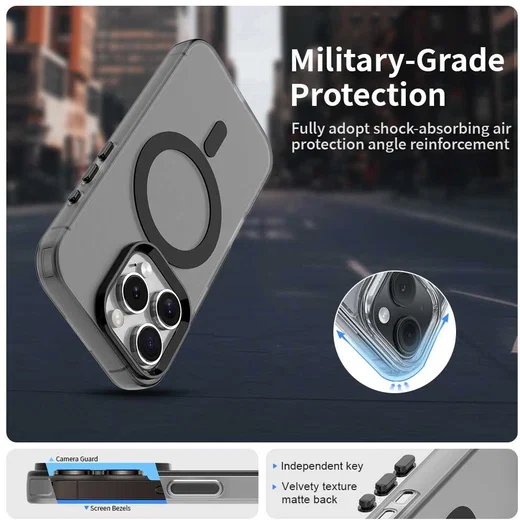 Apple iPhone 16 Pro Max Hoesje MagSafe Backcover Semi-Transparant & Zwart afbeelding 2