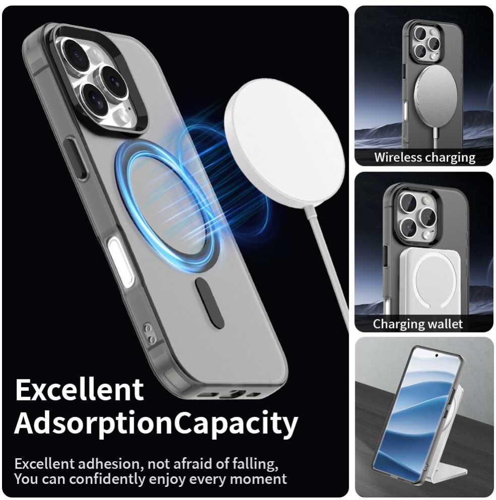 Apple iPhone 16 Pro Max Hoesje MagSafe Backcover Semi-Transparant & Zwart afbeelding 8