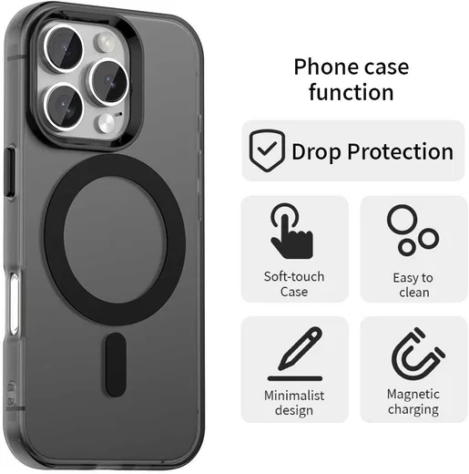 Apple iPhone 16 Pro Max Hoesje MagSafe Backcover Semi-Transparant & Zwart afbeelding 6