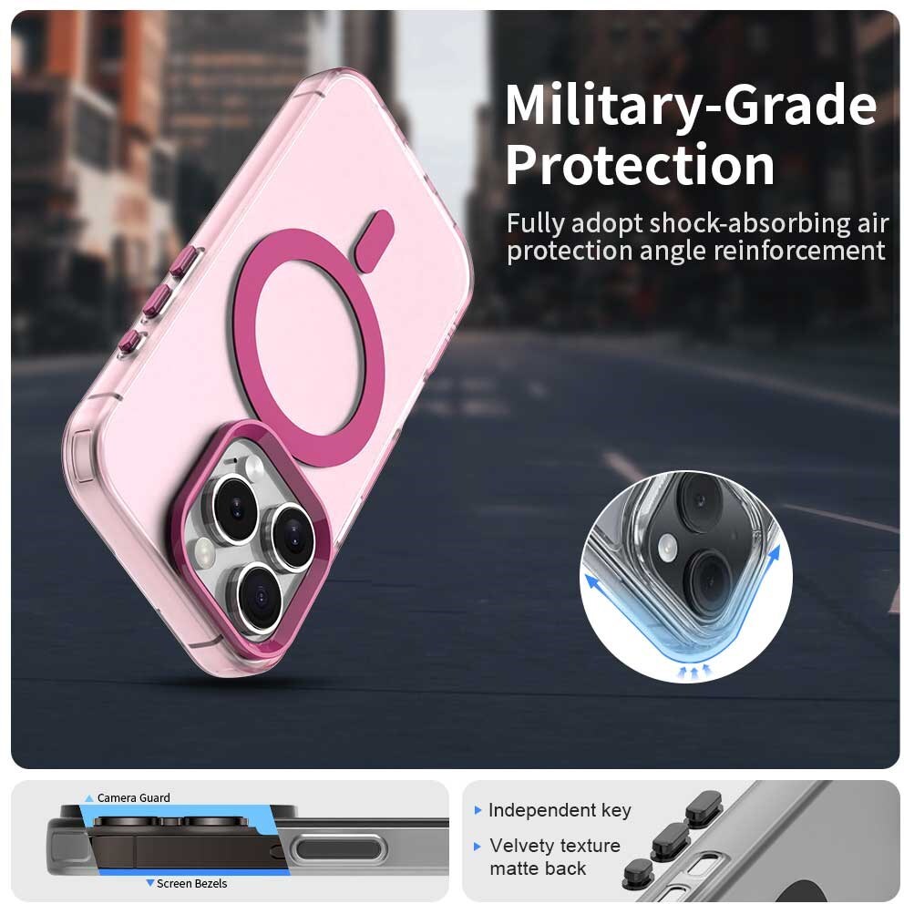 Apple iPhone 16 Pro Max Hoesje MagSafe Backcover Semi-Transparant & Roze afbeelding 2