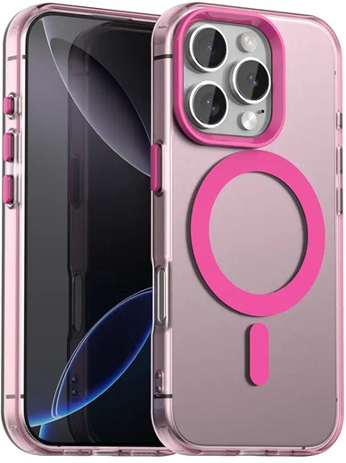 Apple iPhone 16 Pro Max Hoesje MagSafe Backcover Semi-Transparant & Roze afbeelding 1