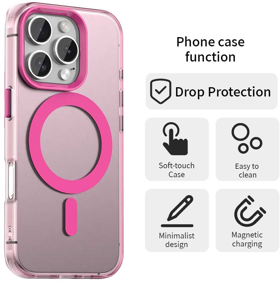 Apple iPhone 16 Pro Max Hoesje MagSafe Backcover Semi-Transparant & Roze afbeelding 6