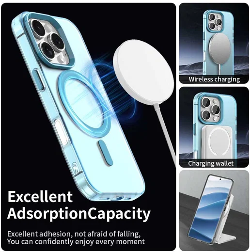 Apple iPhone 16 Pro Max Hoesje MagSafe Backcover Semi-Transparant & Blauw afbeelding 5