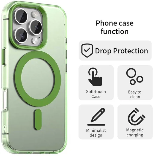Apple iPhone 16 Pro Max Hoesje MagSafe Backcover Semi-Transparant & Groen afbeelding 6