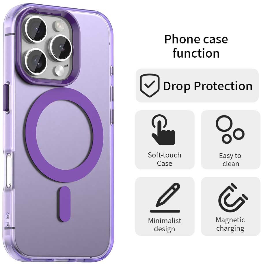 Apple iPhone 16 Pro Max Hoesje MagSafe Backcover Semi-Transparant & Paars afbeelding 6