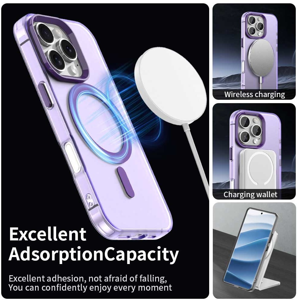 Apple iPhone 16 Pro Max Hoesje MagSafe Backcover Semi-Transparant & Paars afbeelding 2