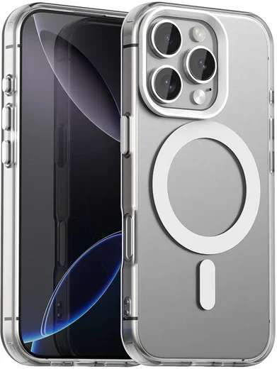 Apple iPhone 16 Pro Hoesje MagSafe Backcover Semi-Transparant & Wit afbeelding 1
