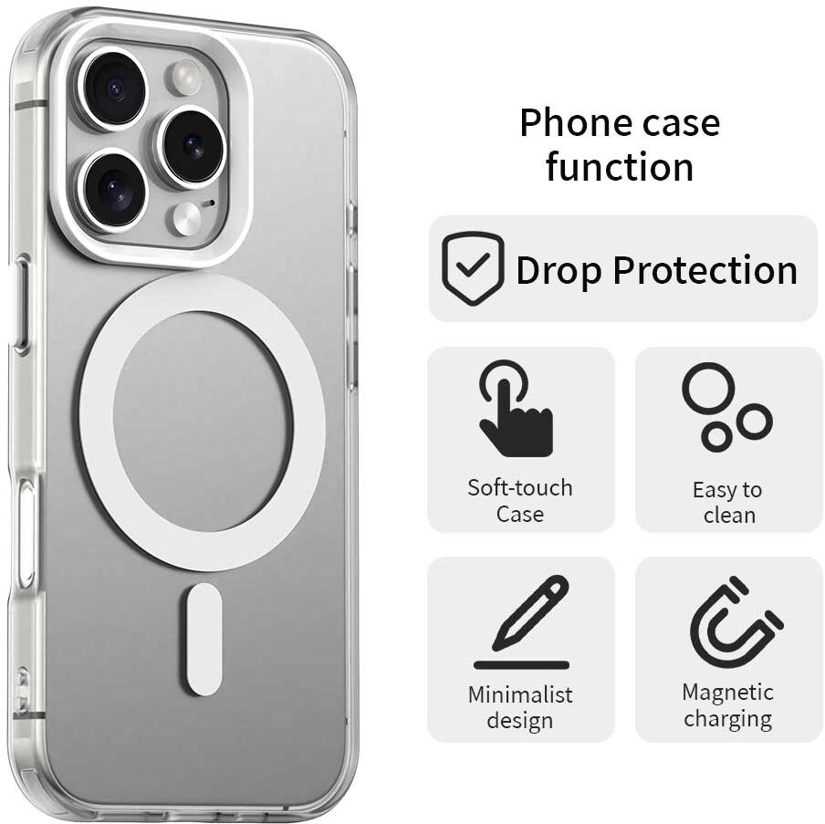 Apple iPhone 16 Pro Hoesje MagSafe Backcover Semi-Transparant & Wit afbeelding 6