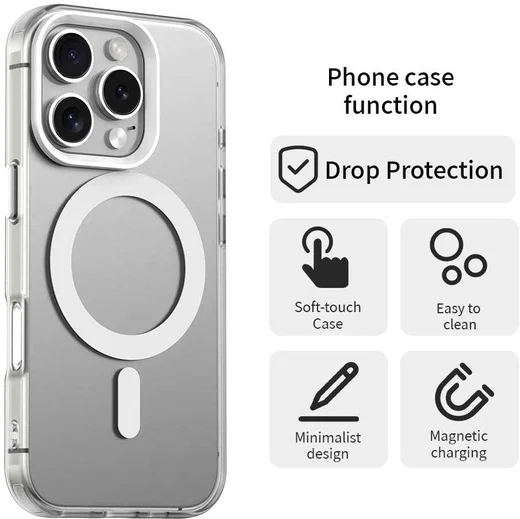 Apple iPhone 16 Pro Hoesje MagSafe Backcover Semi-Transparant & Wit afbeelding 6