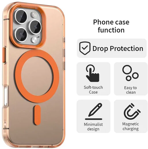 Apple iPhone 16 Pro Hoesje MagSafe Backcover Semi-Transparant & Oranje afbeelding 6