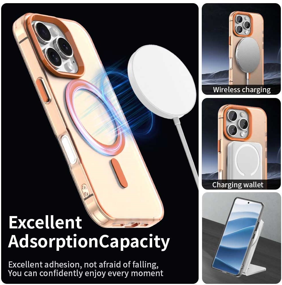 Apple iPhone 16 Pro Hoesje MagSafe Backcover Semi-Transparant & Oranje afbeelding 5