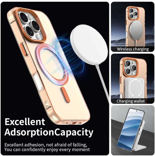 Apple iPhone 16 Pro Hoesje MagSafe Backcover Semi-Transparant & Oranje afbeelding 5