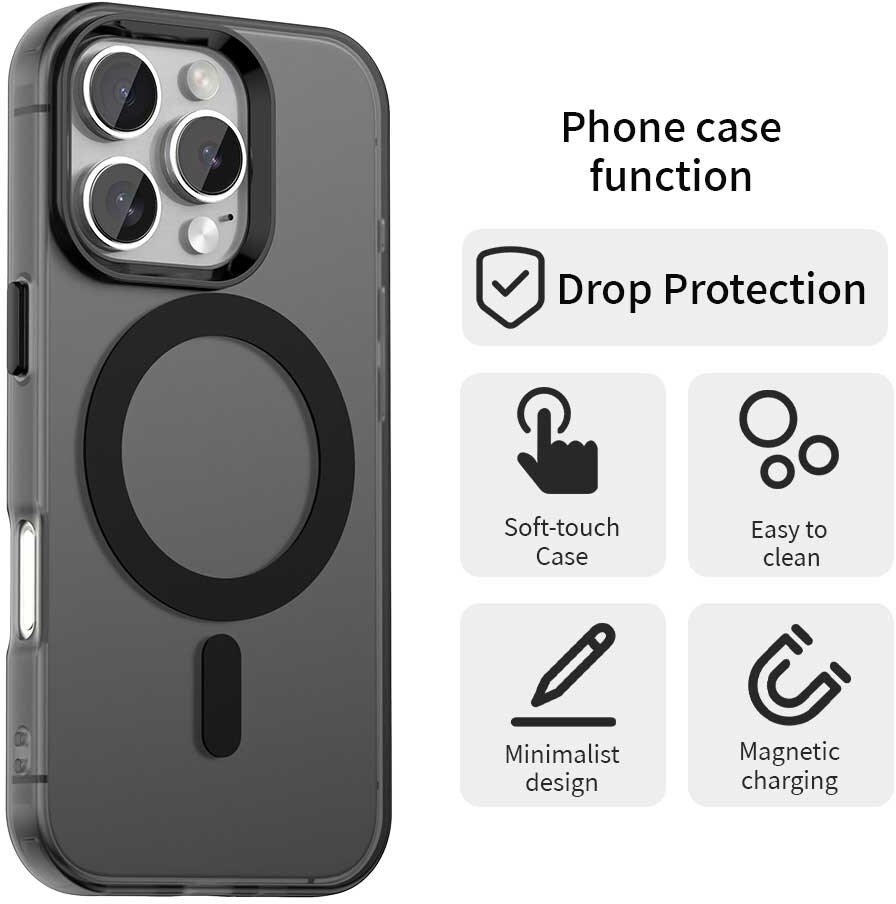 Apple iPhone 16 Pro Hoesje MagSafe Backcover Semi-Transparant & Zwart afbeelding 6