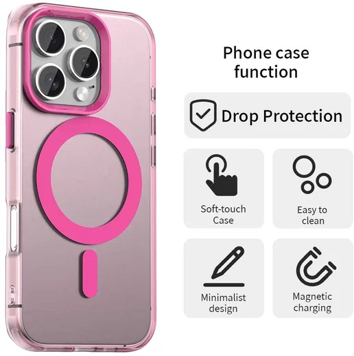 Apple iPhone 16 Pro Hoesje MagSafe Backcover Semi-Transparant & Roze afbeelding 6