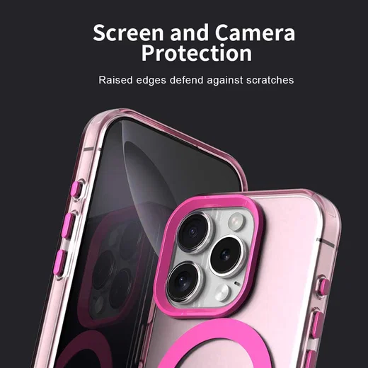 Apple iPhone 16 Pro Hoesje MagSafe Backcover Semi-Transparant & Roze afbeelding 8