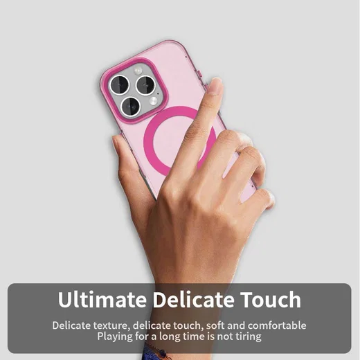Apple iPhone 16 Pro Hoesje MagSafe Backcover Semi-Transparant & Roze afbeelding 9