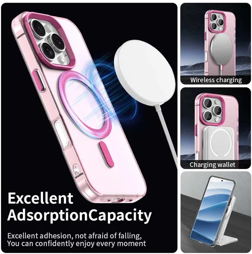 Apple iPhone 16 Pro Hoesje MagSafe Backcover Semi-Transparant & Roze afbeelding 5