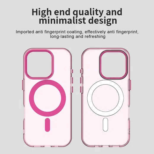 Apple iPhone 16 Pro Hoesje MagSafe Backcover Semi-Transparant & Roze afbeelding 10