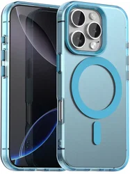 Apple iPhone 16 Pro Hoesje MagSafe Backcover Semi-Transparant & Blauw afbeelding