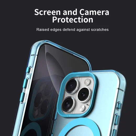 Apple iPhone 16 Pro Hoesje MagSafe Backcover Semi-Transparant & Blauw afbeelding 8