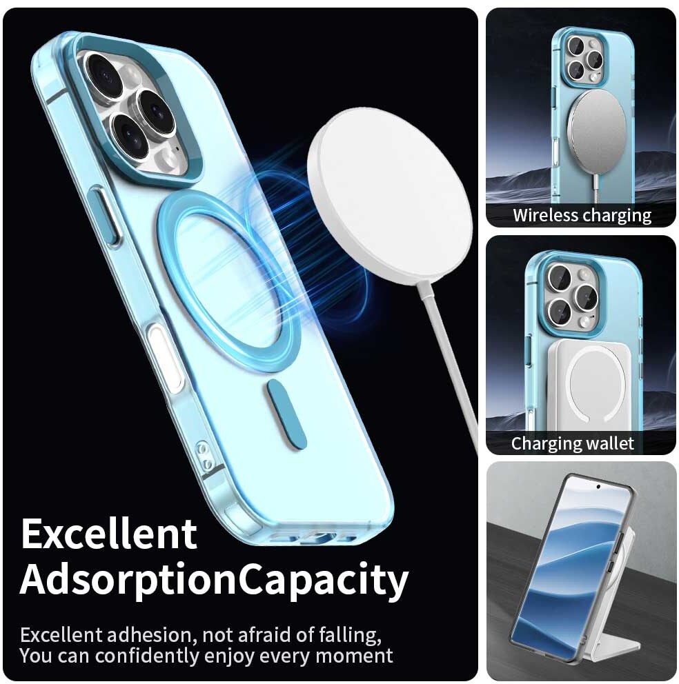 Apple iPhone 16 Pro Hoesje MagSafe Backcover Semi-Transparant & Blauw afbeelding 5